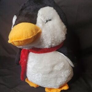 Petlou Winter 12" Penguin DOG TOY Med. Stuffed Animal Crinkle Wings Red Scarf